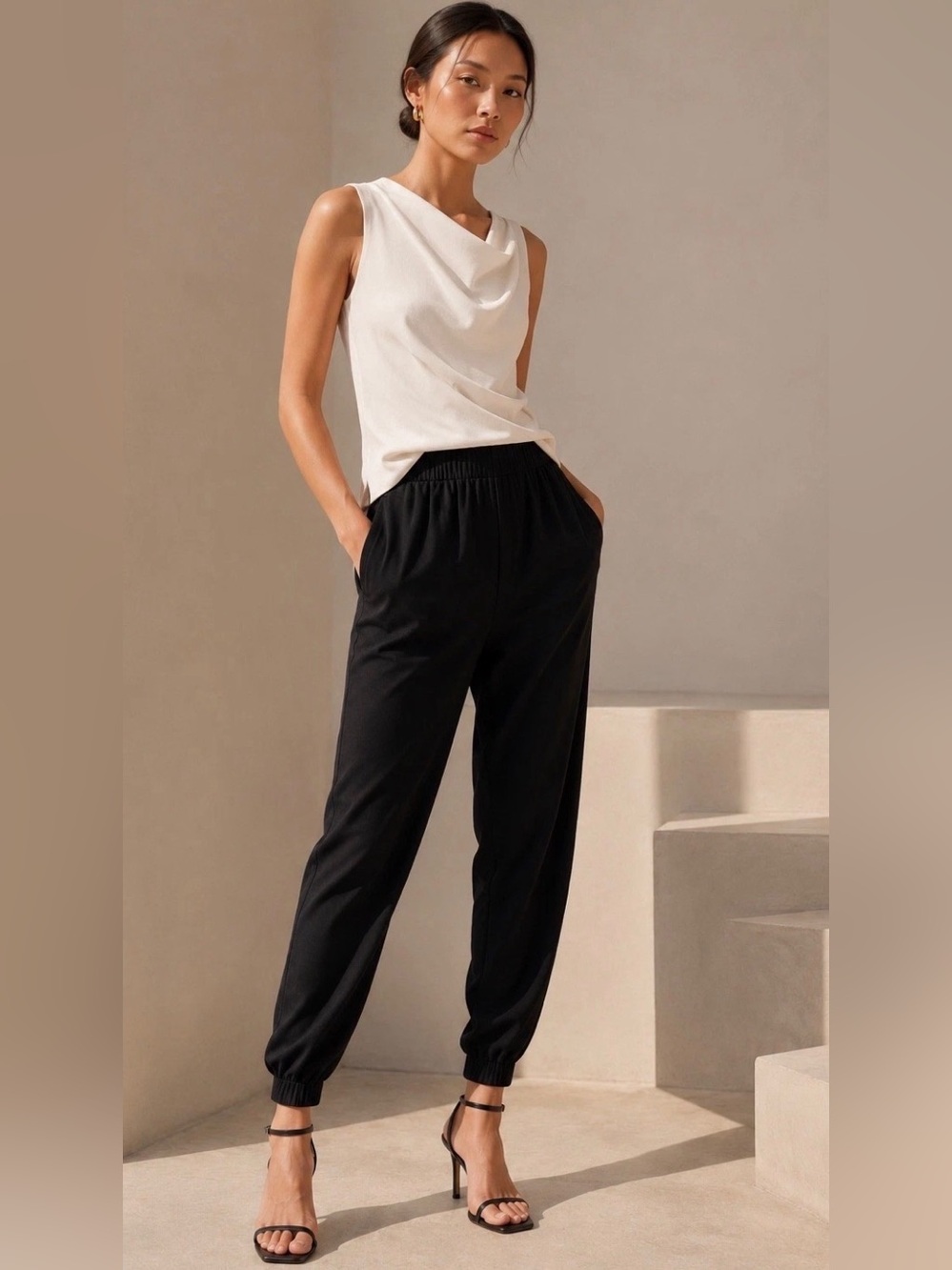 Babaton ARITZIA Dexter Jogger Pants Women Black Lightweight Tapered Trouser LRG